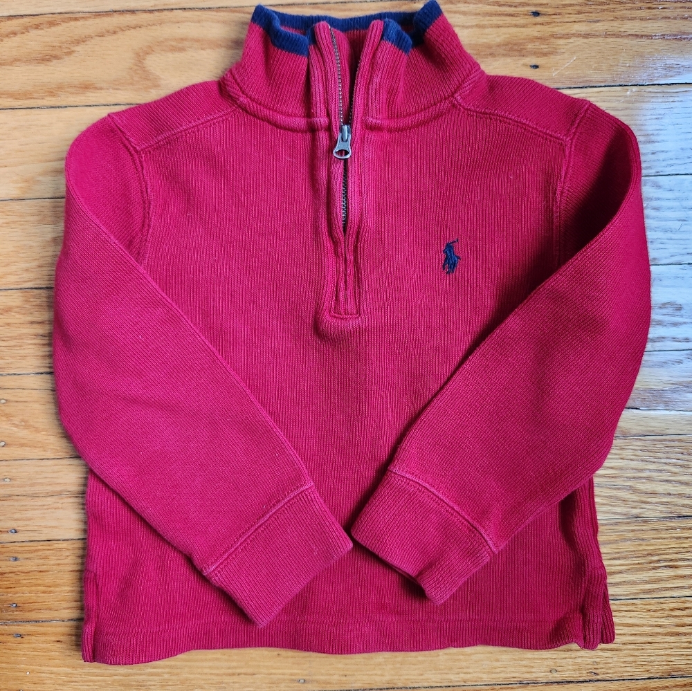 POLO Ralph Lauren Red Quarter Zip Pullover Cotton Sweater Boys  3T